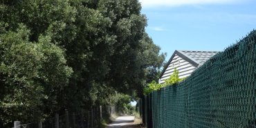 La piste, à gauche les dunes à droite le camping