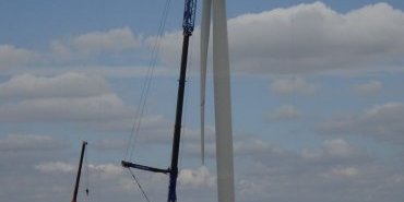 Wind turbine being assembled